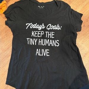 Black V-Neck Graphic Tee - Today's Goals: Keep The Tiny Humans Alive